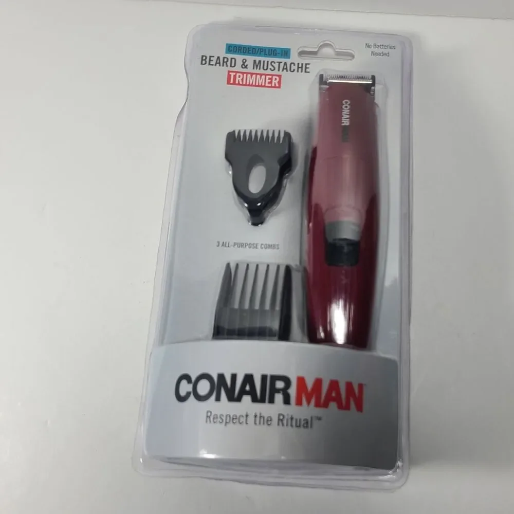 CONAIRMAN Men's Corded Plug-In Beard & Mustache Trimmer with 3 All Purpose Combs